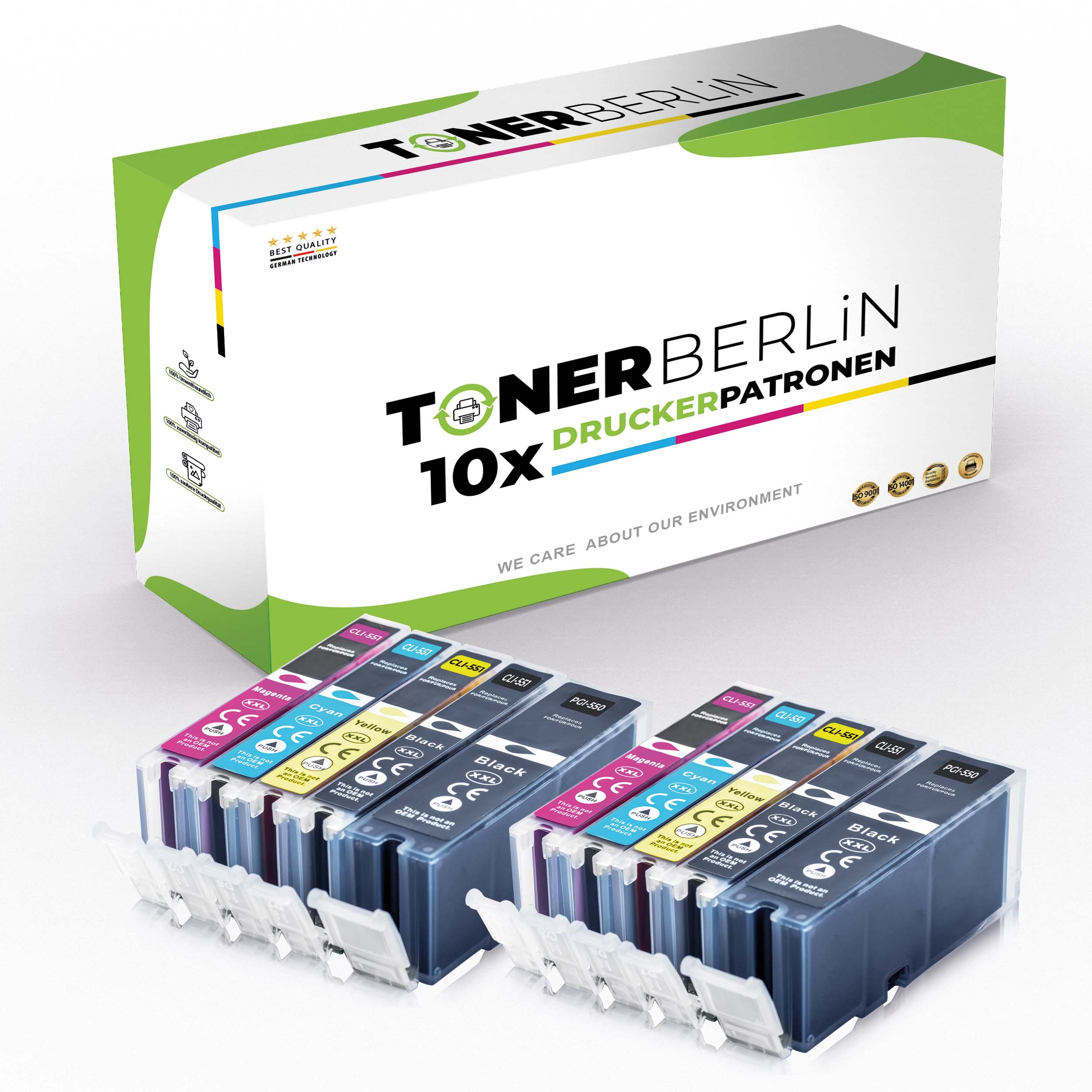 10er Multipack Set Rebuilt Druckerpatronen kompatibel für Canon  PGI-550PGBKXL CLI-551BKXL CLI-551CXL CLI-551MXL