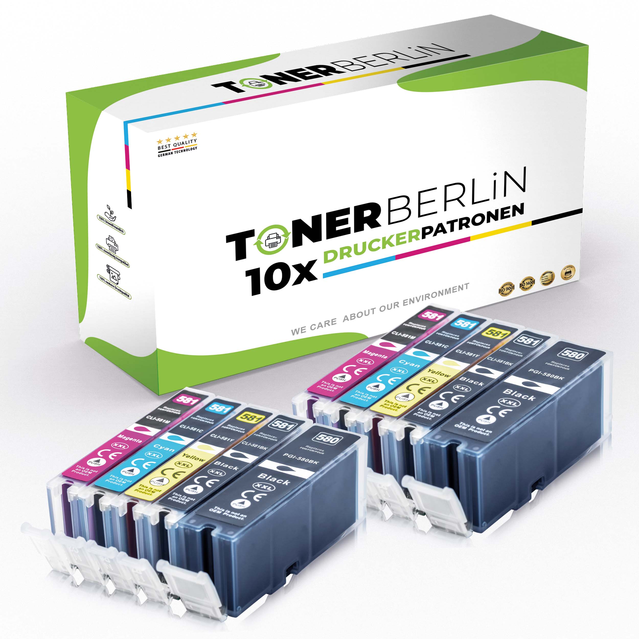 10er Multipack Set Rebuilt Druckerpatronen kompatibel für Canon PGI-580PGBKXL  CLI-581BKXXL CLI-581CXXL CLI-581MXXL